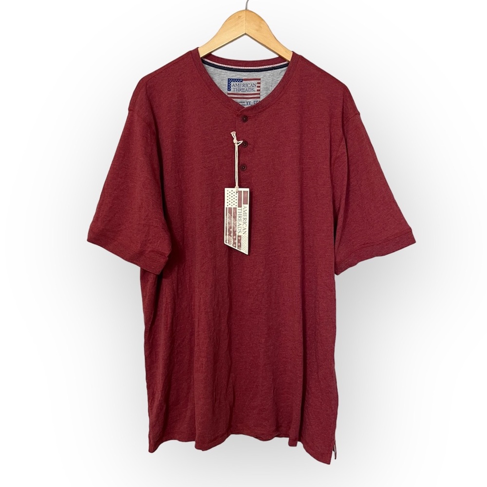 American Threads Red Heathered Henley Tee—XXL